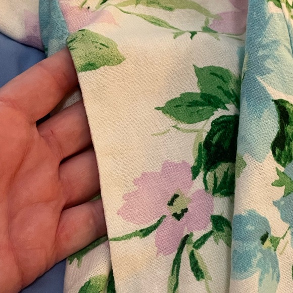 Old Navy floral midi dress linen size Large straps flower print white blue green - Picture 13 of 14